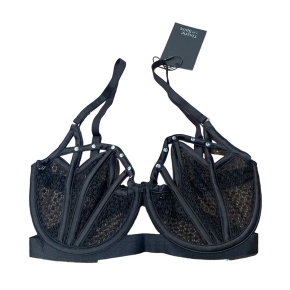 Thistle and Spire Lyra Studded Tulle Net Wired Demi Cutout Bra Black Sz 32DD NWT - Picture 2 of 6